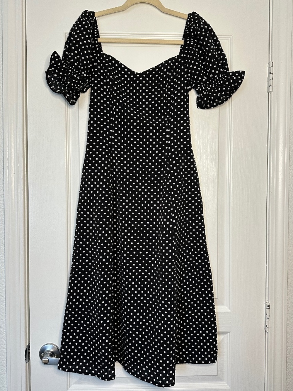 Love, Bonito Short Sleeve Black and White Polka Dot Midi A line Dress